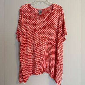 Catherines Women Striped Asymmetrical Tunic Top Size 2X Red White Short Sleeve